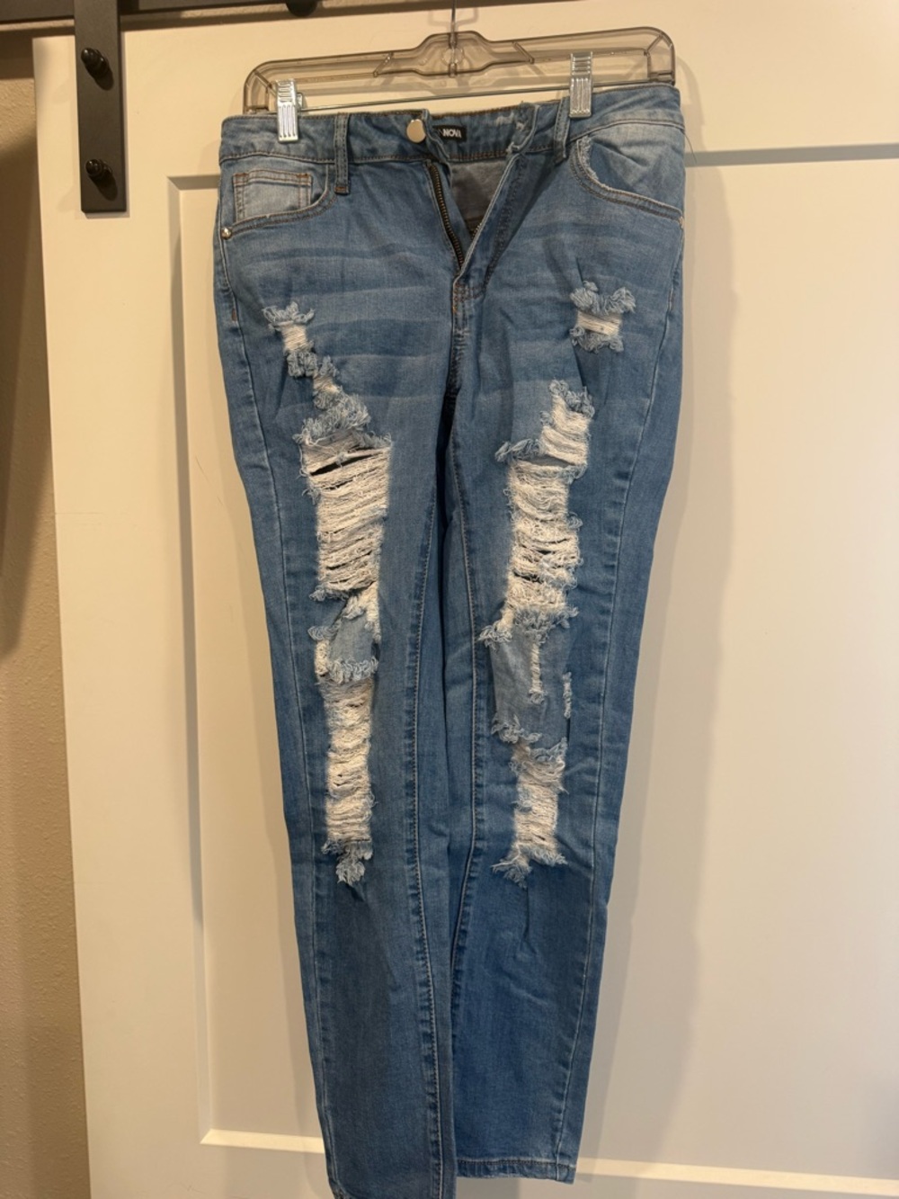 Fashion Nova Distressed Light Blue Skinny Jeans